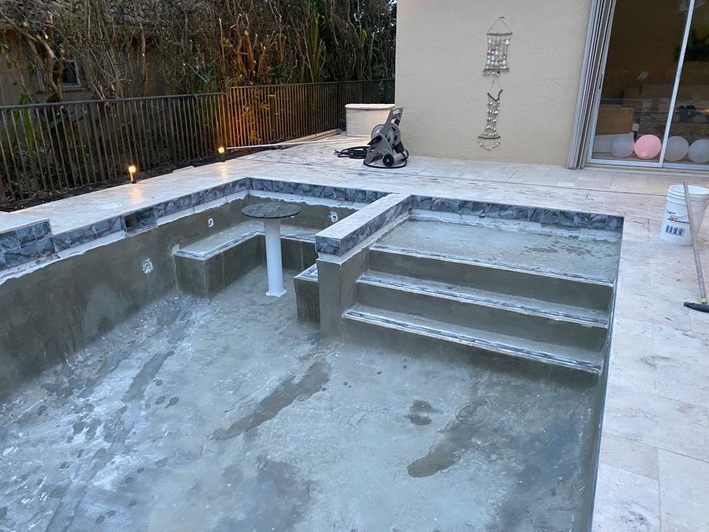Pool shell and steps under construction